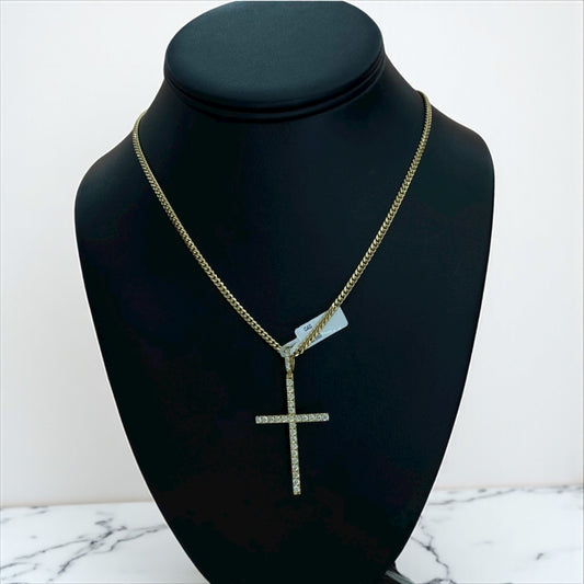 14K Yellow Gold Diamond Cross Thin Pendant / 3.6gr