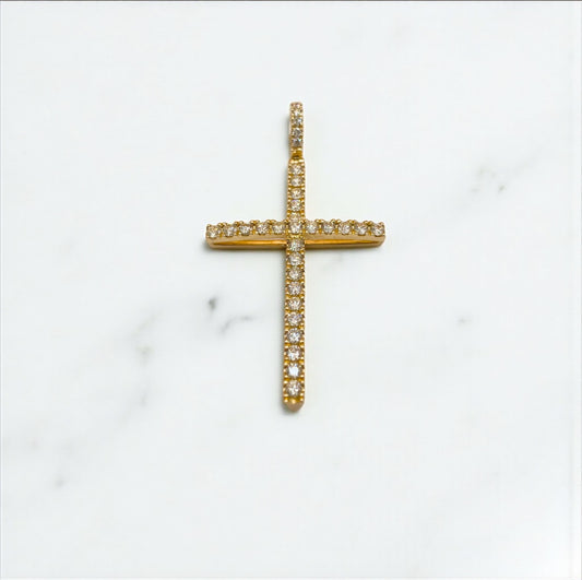 14K Yellow Gold Diamond Cross Thin Pendant / 3.6gr