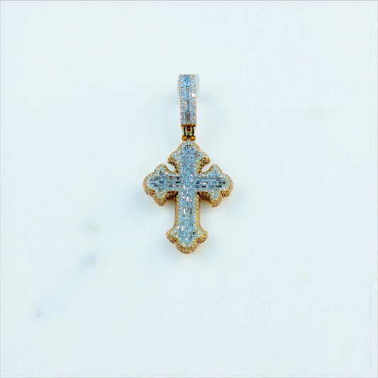 18K Yellow - White Gold Cross Pendant With Diamond 0.82Ct / 6.9gr