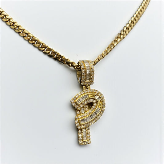 Letter P Pendant 14K Yellow Gold With Diamond / 5.7gr