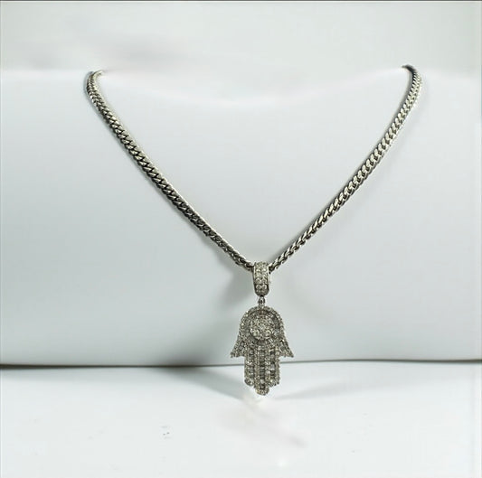 10K White Gold Hand Diamond Pendant 1.86Ct / 7.2gr
