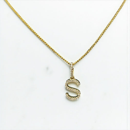 Letter S Pendant 10K Yellow Gold With Diamond / 2gr