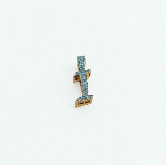 10K Yellow Gold Letter I Pendant With Diamond 0.14Ct / 1.2gr