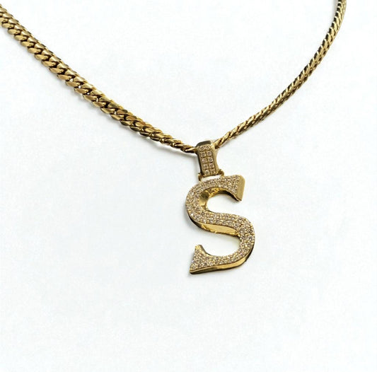 Letter S Pendant 14K Yellow Gold With Diamond / 3.9gr