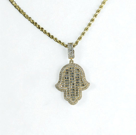 14K Yellow Gold Hamsa Pendant With Diamond 4.57Ct / 12.4gr