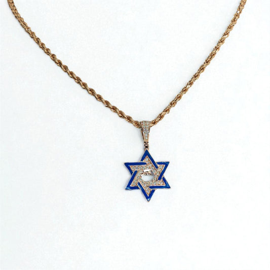 14K Rose Gold Star Of David Pendant With Diamond 0.55Ct / 5gr