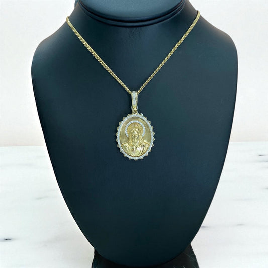14K Yellow Gold Diamond Sagred Jesus Pendant 1.21Ct Dia / 12.1gr