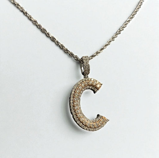 Letter C Pendant 14K White - Rose Gold With Diamond / 4.8gr