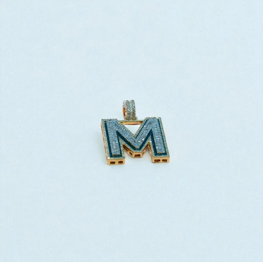 10K Yellow Gold Letter M Pendant With Diamond 1.56Ct / 8.7gr