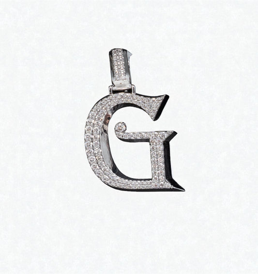 Letter G Pendant 14K White Gold With Diamond / 6.8gr