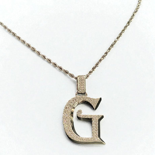 Letter G Pendant 14K White Gold With Diamond / 6.8gr