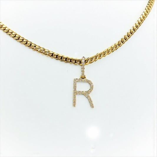 Letter R Pendant 10K Yellow Gold With Diamond / 2.7gr