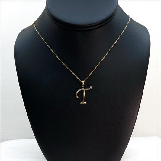 10K Yellow Gold Letter T Jewelry Set With Diamond / 2.5gr