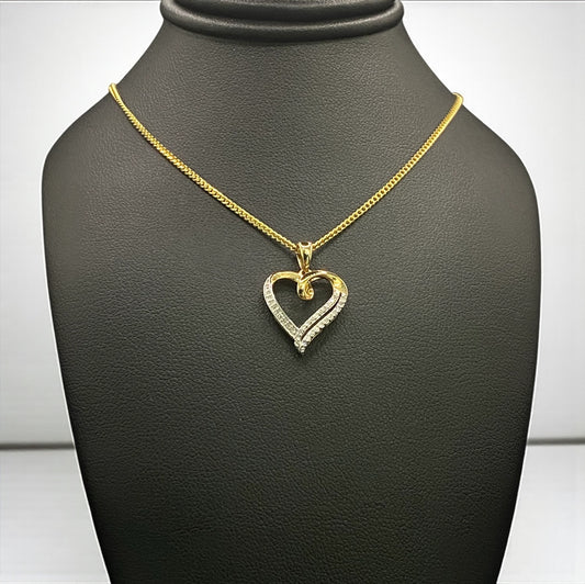 10K Yellow Gold Diamond Heart Jewelry Set / 3.6gr / 1.3mm / 18in