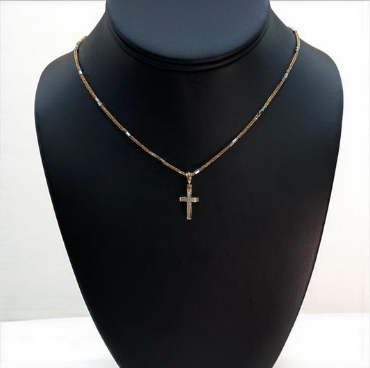 14K Rose-White Gold Cross Jewelry Set With Diamond / 5.1gr