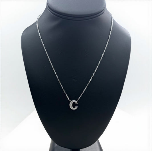 14K White Gold Diamond Letter C Jewelry Set 0.50Ct Dia / 3.9gr / 1.3mm / 18in
