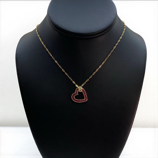 10K Yellow Gold Ruby Heart Jewelry Set / 4.2gr