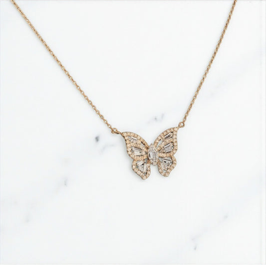 14K Rose - White Gold Diamond Butterfly Jewelry Set 0.49Ct / 2.9gr