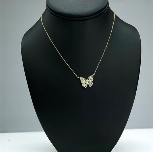 14K Yellow - White Gold Diamond Butterfly Jewelry Set 0.49Ct / 2.8gr