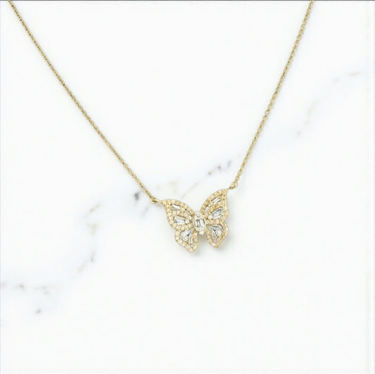 14K Yellow - White Gold Diamond Butterfly Jewelry Set 0.49Ct / 2.8gr