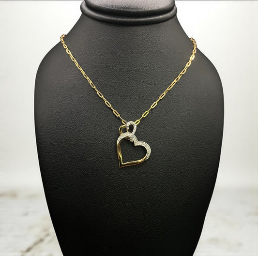 14K Yellow Gold Diamond Heart Jewelry Set / 2.8gr / 1.4mm / 16in