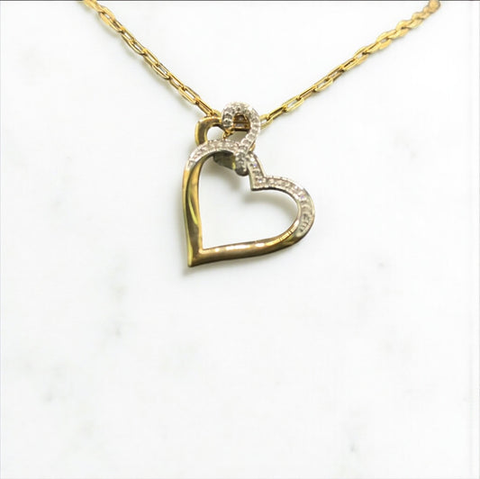 14K Yellow Gold Diamond Heart Jewelry Set / 2.8gr / 1.4mm / 16in