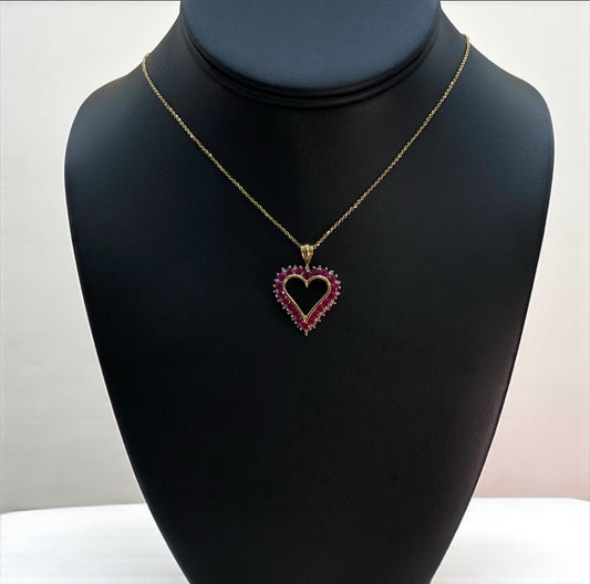 10K Yellow Gold Heart Jewelry Set With Ruby / 4.2gr