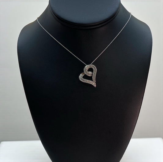 14K White Gold Heart Jewelry Set With Diamond Baguette / 3.6gr