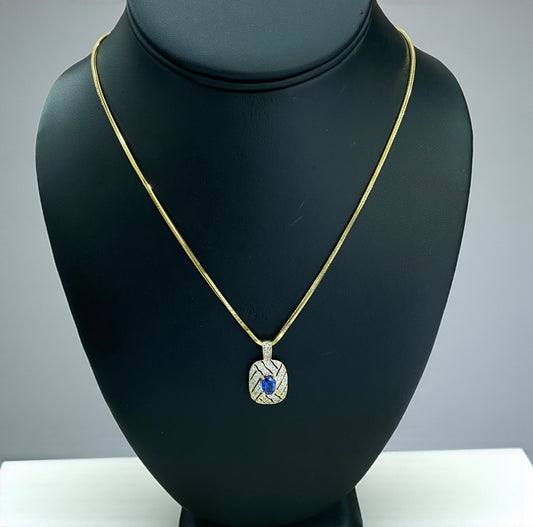 14K Yellow Gold Diamond Luxury Jewelry Set With Sapphire / 10.7gr