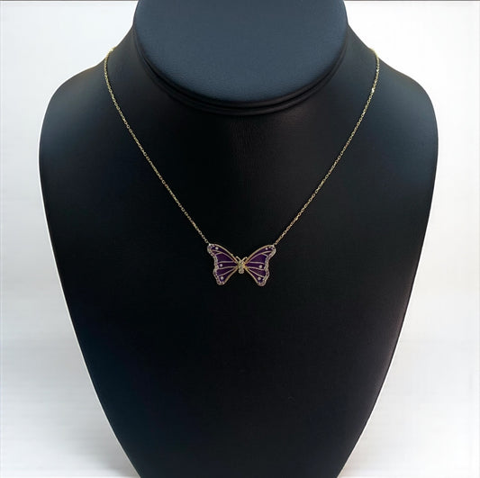 14K Yellow Gold Butterfly Jewelry Set With Diamond / 3.3gr