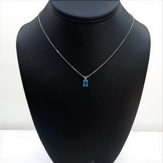 10K White Gold Agua Marina Jewelry Set With Diamond / 2.9gr