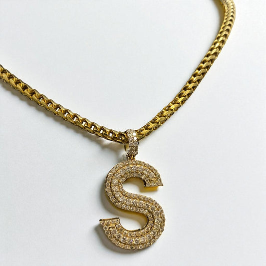Letter S Pendant 14K Yellow Gold With Diamond / 5.9gr
