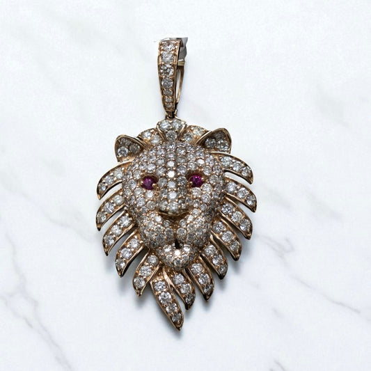 Lion Pendant 14K Yellow Gold With Diamond 2.22Ct Dia / 5.3gr