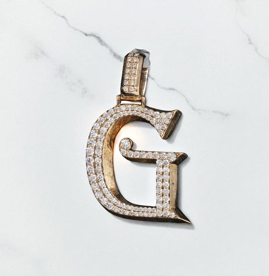 Letter G Pendant 14K Yellow Gold With Diamond / 7gr