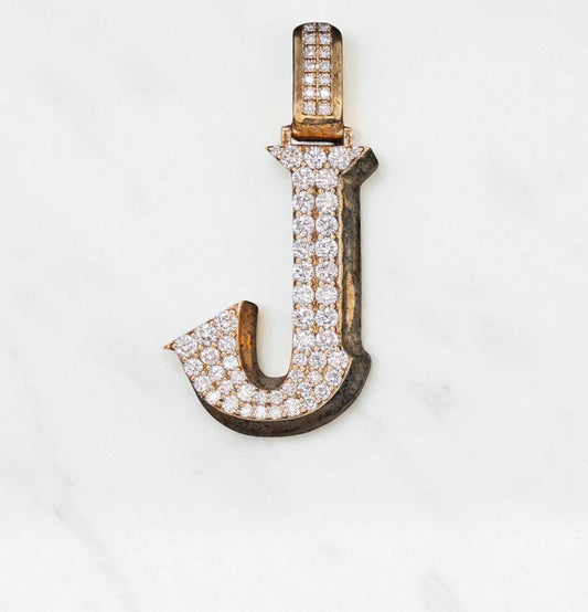 Letter J Pendant 14K Yellow Gold With Diamond / 5.5gr