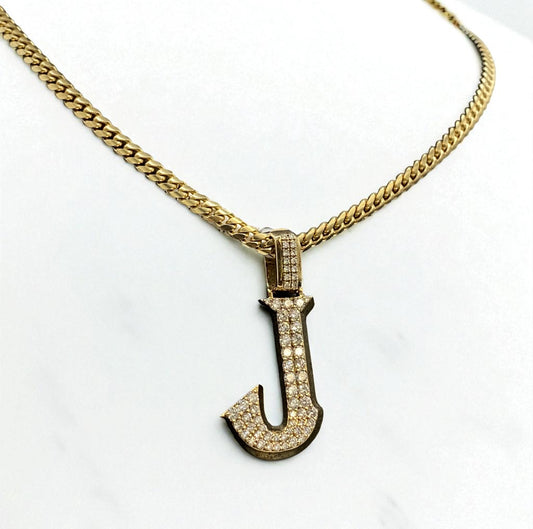 Letter J Pendant 14K Yellow Gold With Diamond / 5.5gr