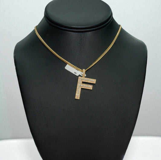 10K Yellow Gold Letter F Pendant With Diamond 0.70Ct / 3.5gr
