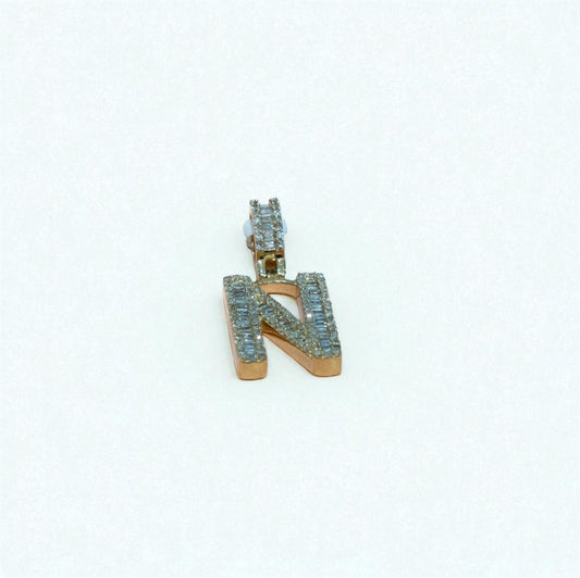10K Yellow Gold Letter N Pendant With Diamond 0.94Ct / 3.1gr