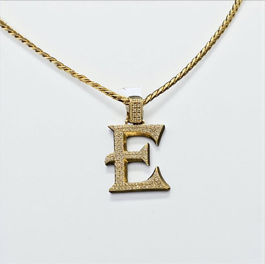 Letter E Pendant 14K Yellow Gold With Diamond / 4.3gr