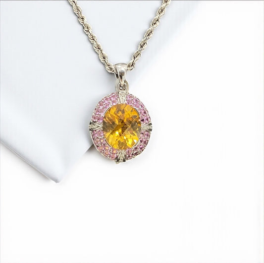 14K White Gold Luxury Ambar Pendant Pink Sapphire / 5gr