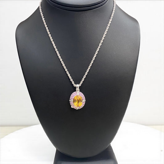 14K White Gold Luxury Ambar Pendant Pink Sapphire / 5gr