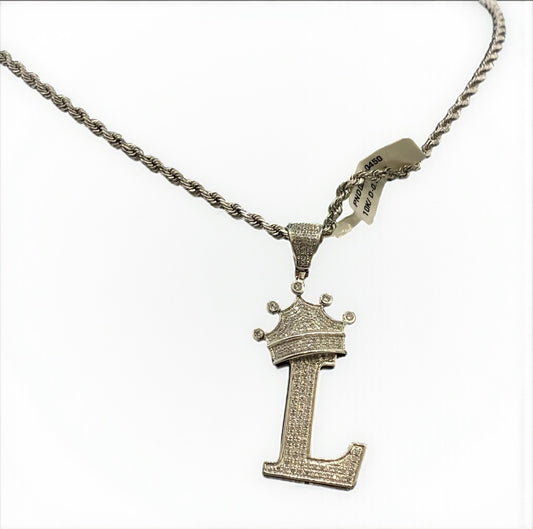 Letter L Pendant 10K White Gold With Diamond / 4.6gr