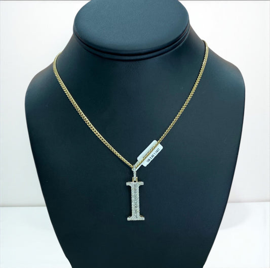 10K Yellow Gold Diamond Letter I Pendant / 3.6gr