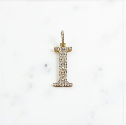 10K Yellow Gold Diamond Letter I Pendant / 3.6gr