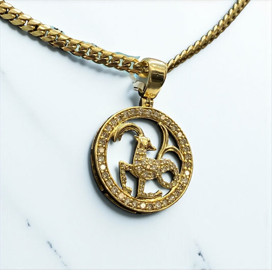 Aries Sign Pendant 10K Yellow Gold With Diamond / 1.33Ct Dia/ 5.5gr