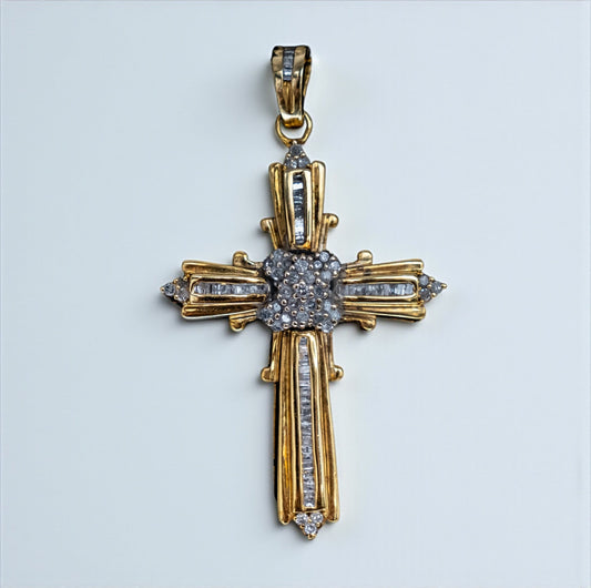 Diamond Cross Pendant 14K Yellow - White Gold / 9.5gr