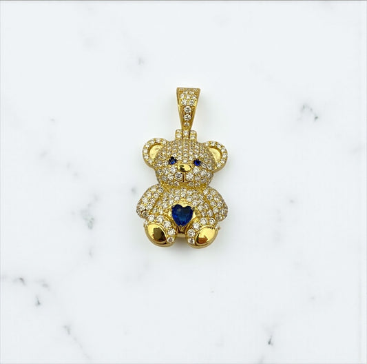 10K Yellow Gold Diamond Bear-Heart Blue Pendant 1.05Ct Dia / 3.83gr / 1.3in