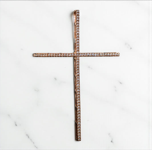 Diamond Cross Pendant 14K Rose Gold / 0.20Ct Dia / 2.5gr