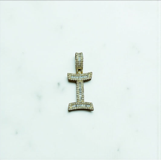 10K Yellow Gold Letter I Pendant With Diamond 0.72Ct / 3.2gr