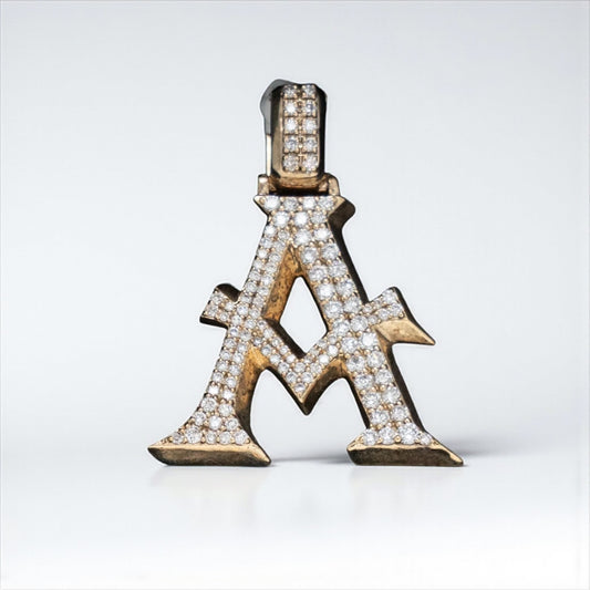 Letter A Pendant 14K Yellow Gold With Diamond / 7.3gr